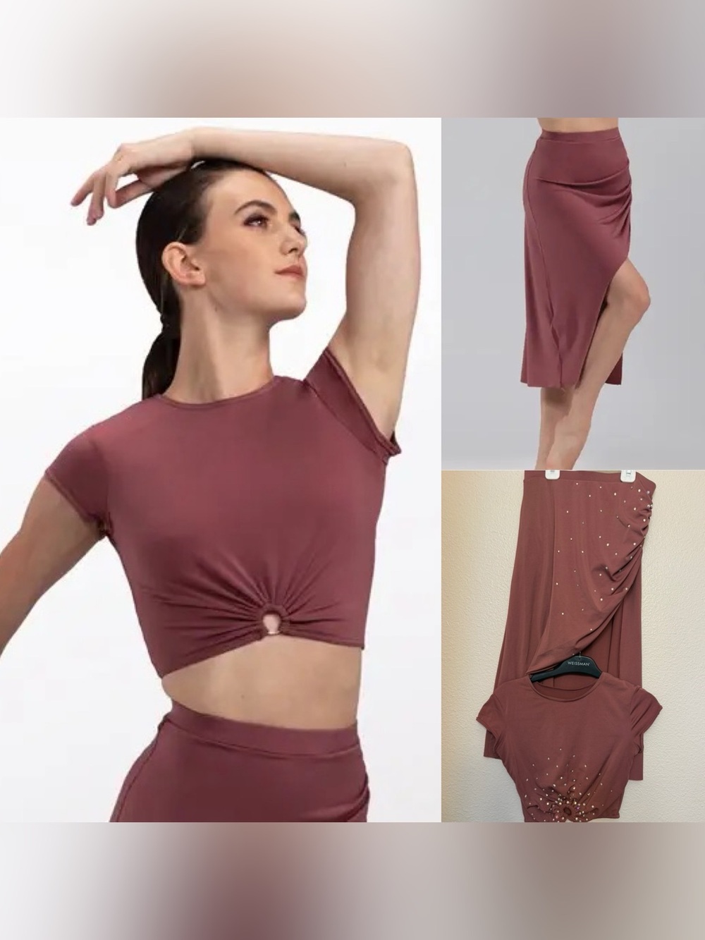 Weissman dance costume mauve Jersey Crop Top 2 piece 14638 14640 Adult XSA
